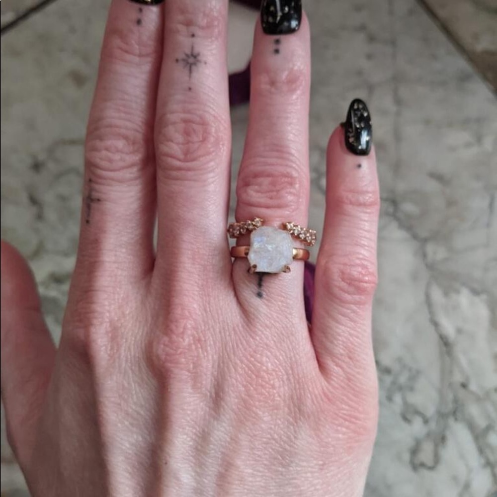 MoonMagic 14k Rose Gold Vermeil Raw Moon Stone & Topaz Stackable Ring Set